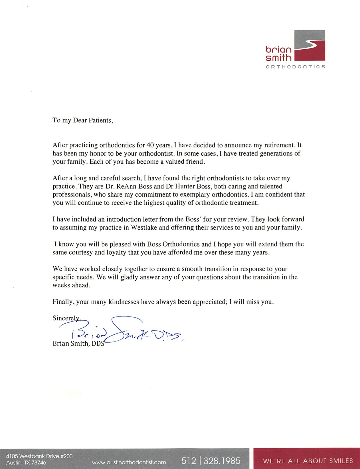 Letter from Brian Smith